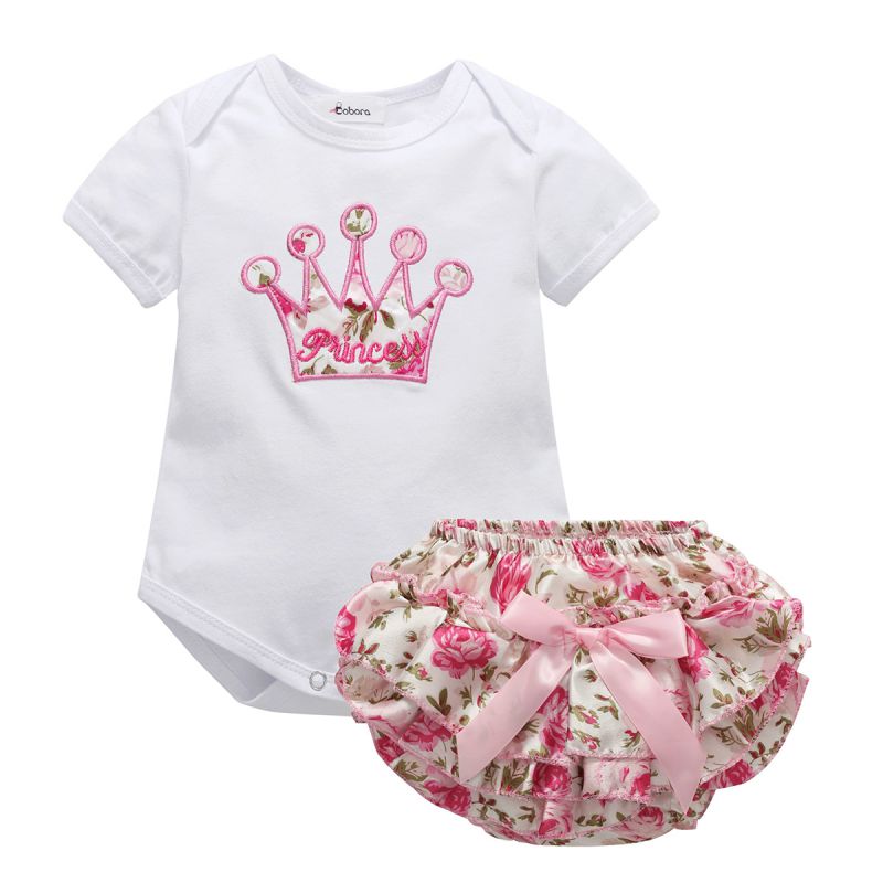 1set Baby Girls Clothing Sets Cotton Flower Print Summer Romper+Shorts Baby Sets Girl Clothes