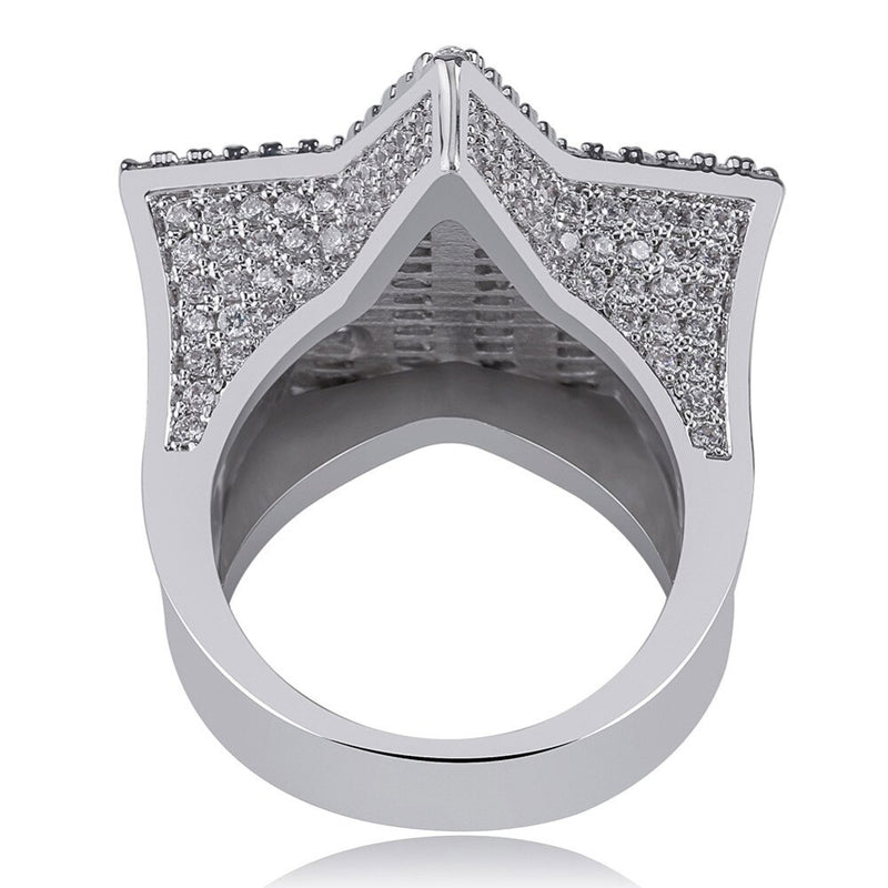 JINAO, nuevo diseño, anillo de estrella de cinco puntas de Color dorado, anillo de dedo de Hip Hop brillante de circón grande Micro pavimentado para hombres y mujeres, regalo