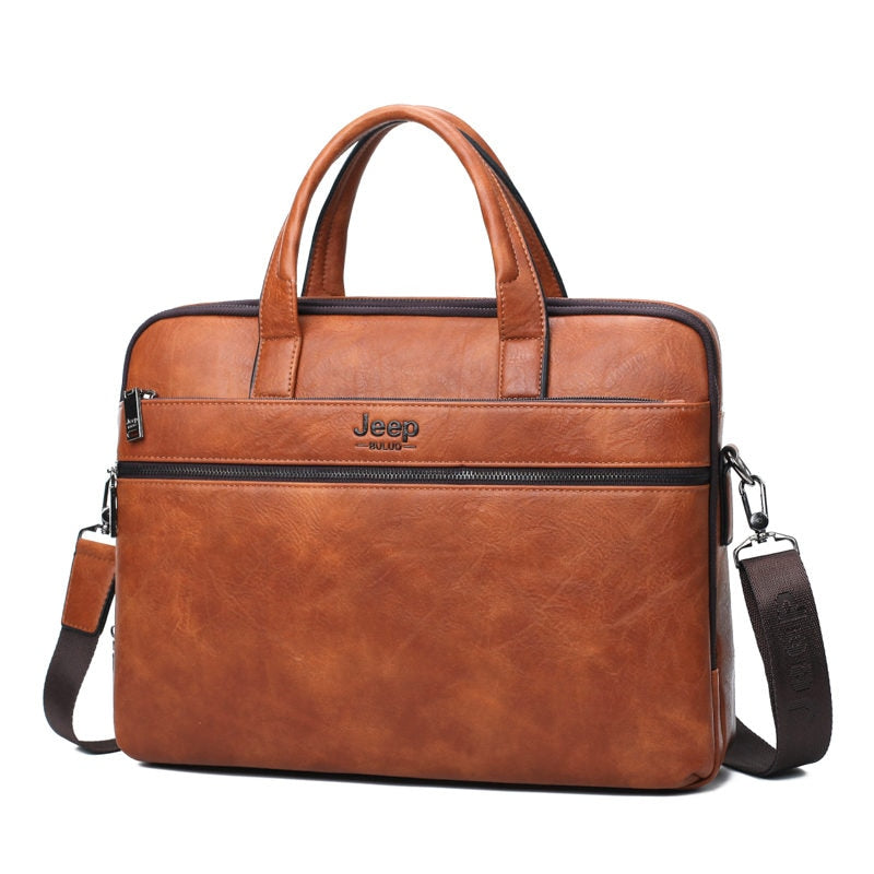 JEEP BULUO Men's Briefcase Bags For 13.3" Laptop Man Business Shoulder Bag Handbags High Quality Leather Office Black