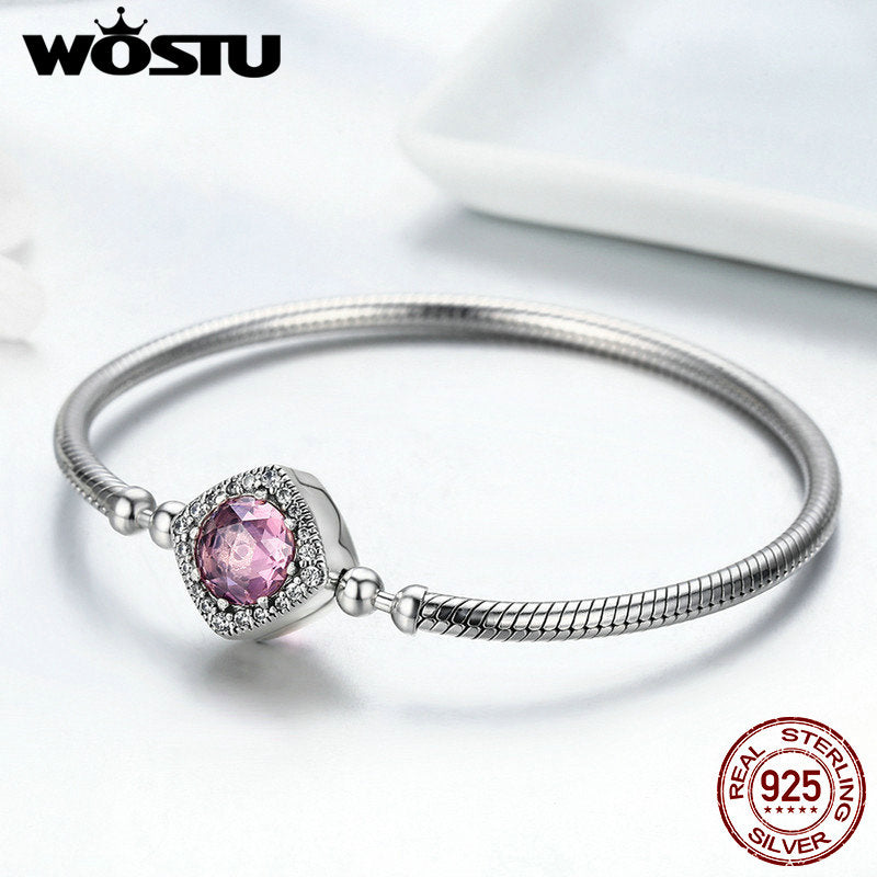 WOSTU Authentisches 100% 925 Sterling Silber Nette Katze Glitzernde CZ Schlangenkette Armbänder Armreif für Frauen Silberschmuck