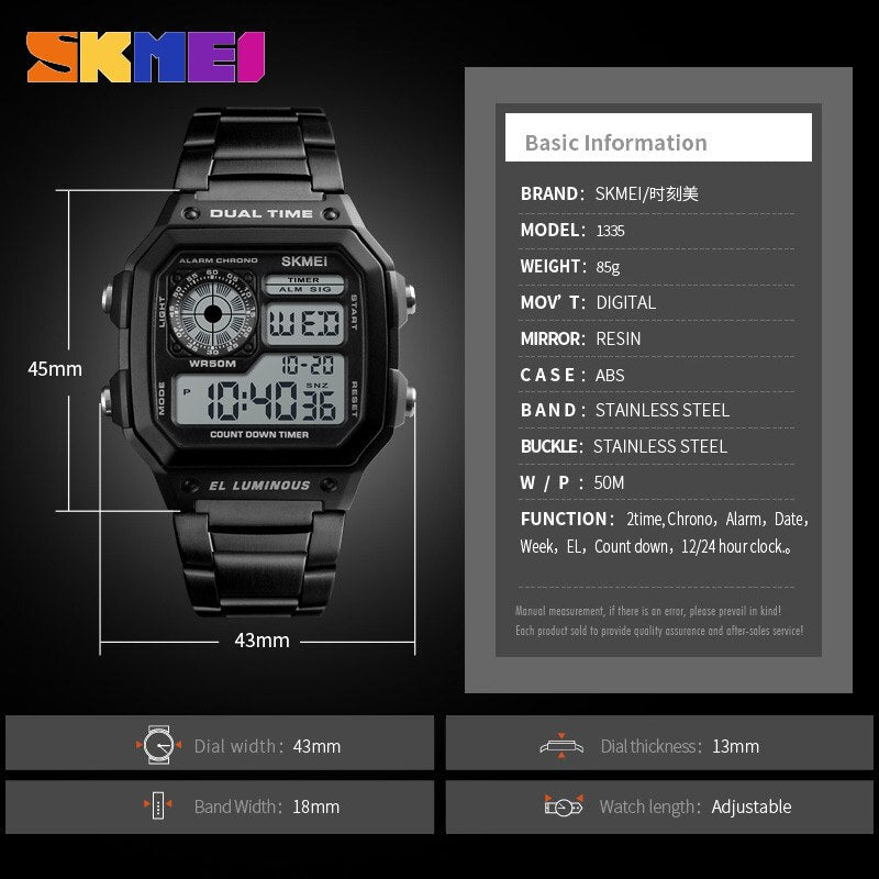 SKMEI 1335 Digital Watches For Mens 2 Time Chrono Men Wristwatches Fashion Sport Male Watch Clock Retro reloj hombre
