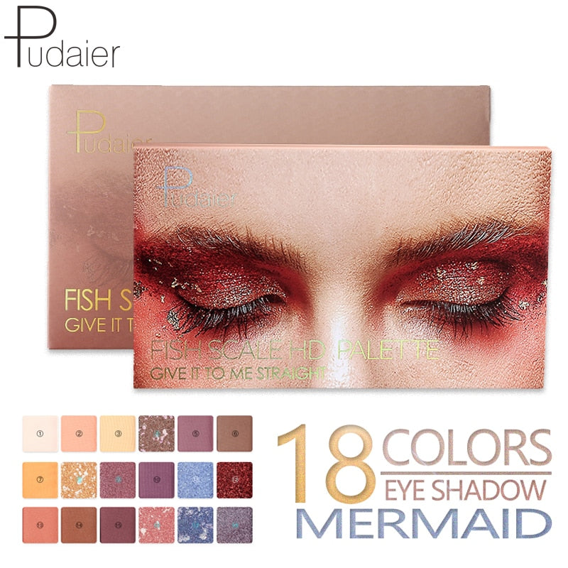 Pudaier 18 colors Eyeshadow Pallete Variety Mermaid Palette of Shadows Glitter Eyeshadow High Quality Waterproof of matte shadow