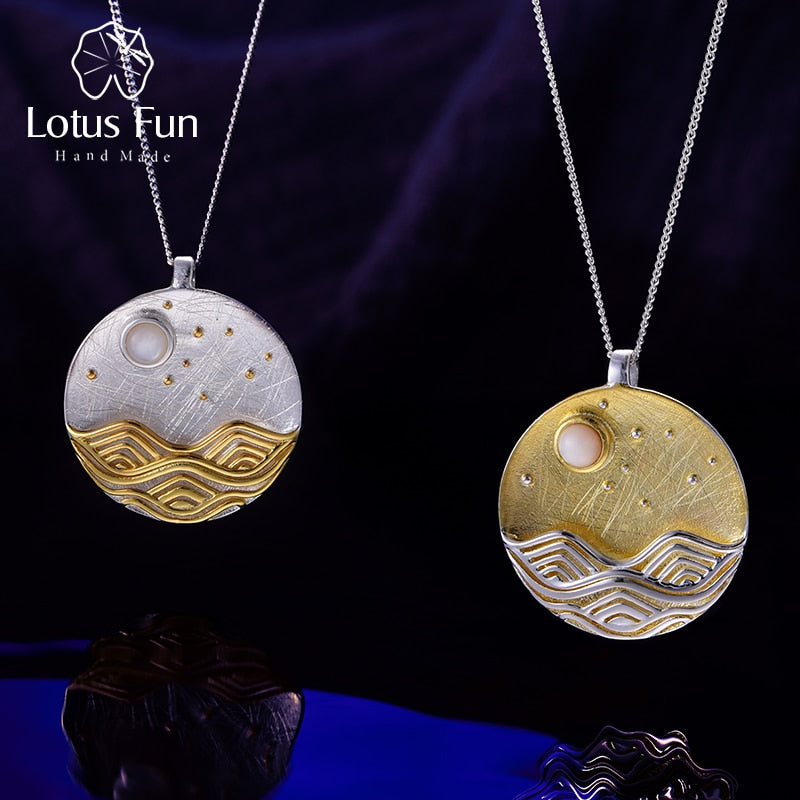 Lotus Fun Plata de Ley 925 auténtica, diseño de concha Natural, joyería fina, colgante de luz de luna sin cadena, accesorios para mujer