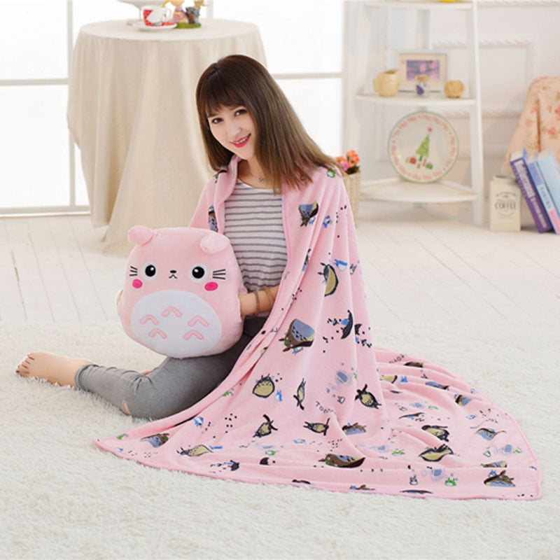 Juguete de peluche Totoro, almohada suave bonita con manta, figura de Anime 3 en 1, regalos para niños, regalo para niños, un buen ayudante en el tiempo de trabajo