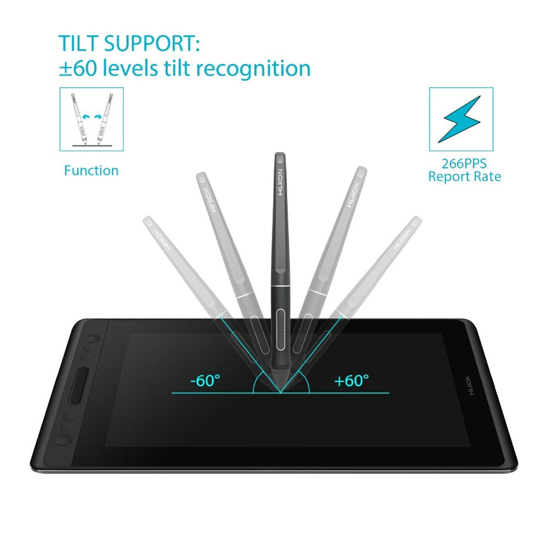 HUION KAMVAS Pro 12 Tableta gráfica digital Pantalla de lápiz sin batería Monitor de tableta de dibujo con función de inclinación AG Glass Touch Bar