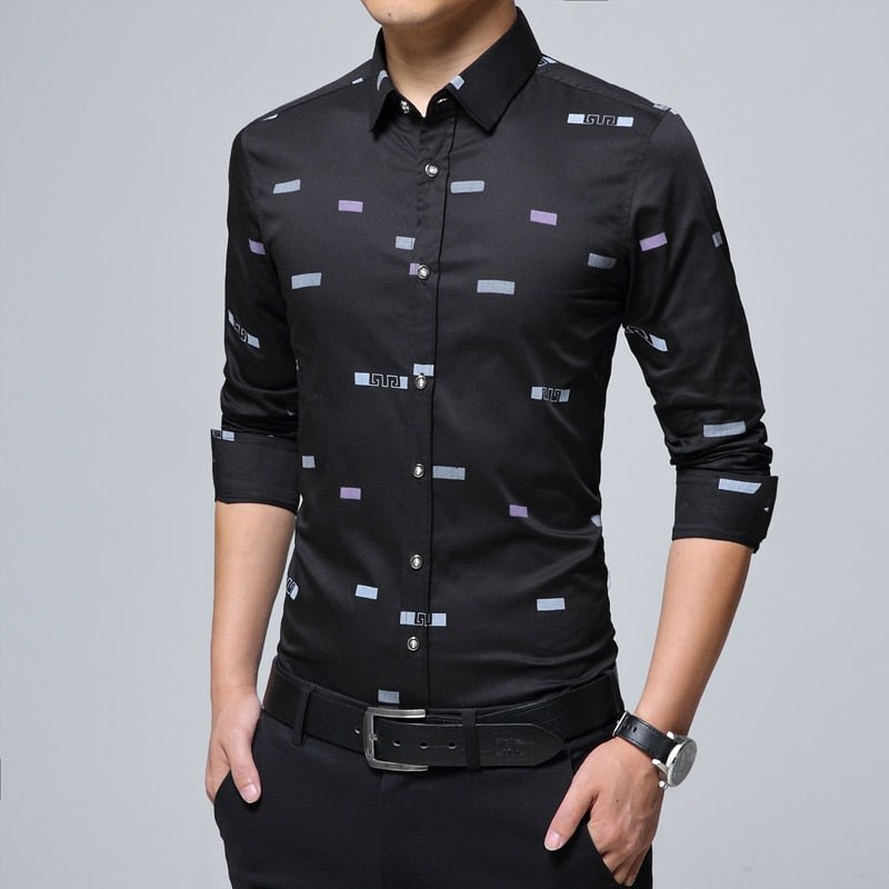 MIACAWOR Neue Männer Freizeithemden Mode Druck Camisa Masculina Slim Fit Langarm Camisa Soziale Männer Kleidung Plus Größe 5XL C379