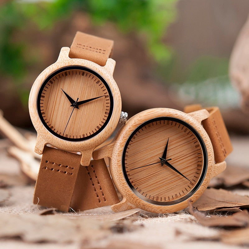 BOBO BIRD Ladies Casual Relojes de cuarzo Reloj de pulsera de bambú natural Top Brand Reloj único para pareja en caja de regalo