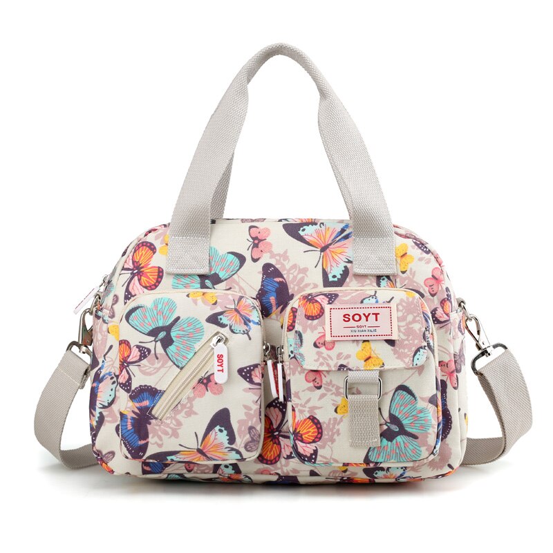 Nuevos bolsos de hombro de nailon multicapa para mujer, bolsos sencillos a la moda para chicas, bolsos de mensajero, bolsos cruzados con flores impresas