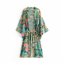 Grün Vintage Night Garde Print Boho Maxi Kimono Ärmel Cardigan böhmische lange Wickelbluse Tops Beachwear Bikini Cover Bademode