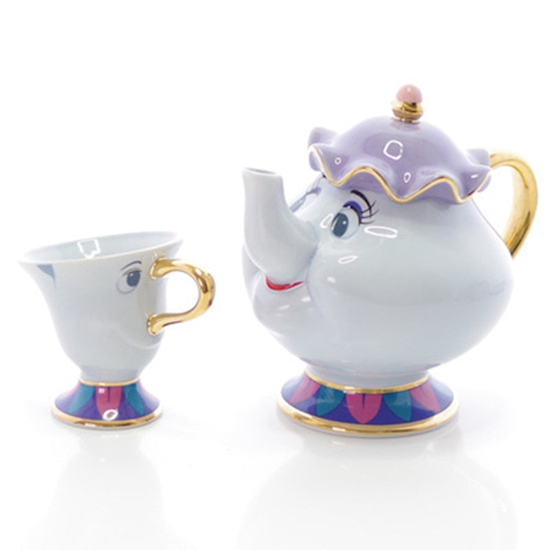 Promotion! Cartoon Beauty And The Beast Tea Set Mrs Potts Teapot Chip Cup Sugar Bowl Cogsworth Pot Coffee Birthday Xmas Gift