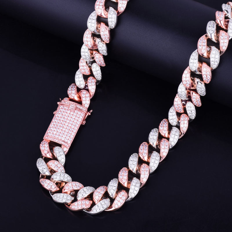 Bubble Letter 20mm Heavy Rose Color Zircon Miami Cuban Link Chain for Men Necklace Choker Hip Hop Jewelry Free Shipping Items