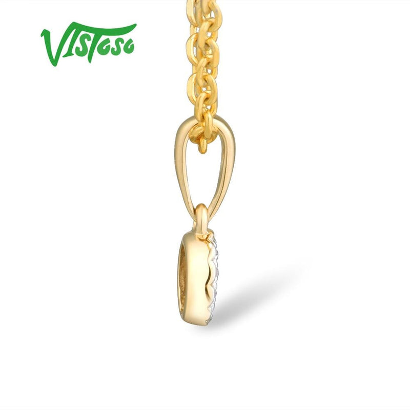 VISTOSO Gold Pendants For Women Authentic 14K 585 Yellow Gold Small Round Circle Sparkling Diamond Necklace Pendant Fine Jewelry