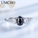 UMCHO Luxus Natürlicher Schwarzer Spinell Prinzessin Diana Ringe Echte 925 Sterling Silber Verlobungsringe Für Frauen Hochzeit Schmuck