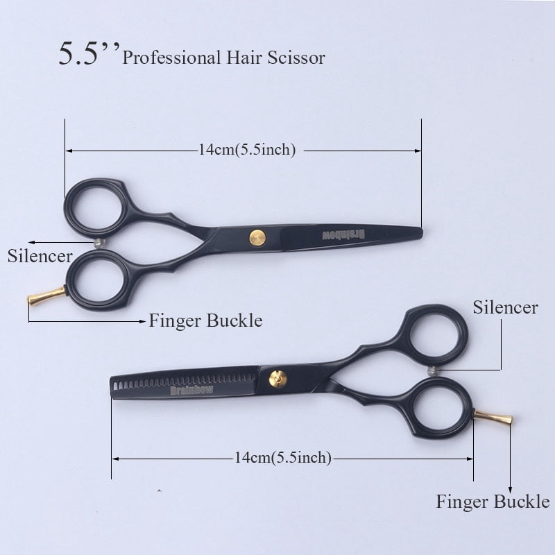 Brainbow 5,5 'profesional negro Japón tijeras de pelo corte adelgazamiento peluquería tijeras salón corte de pelo herramientas de estilismo