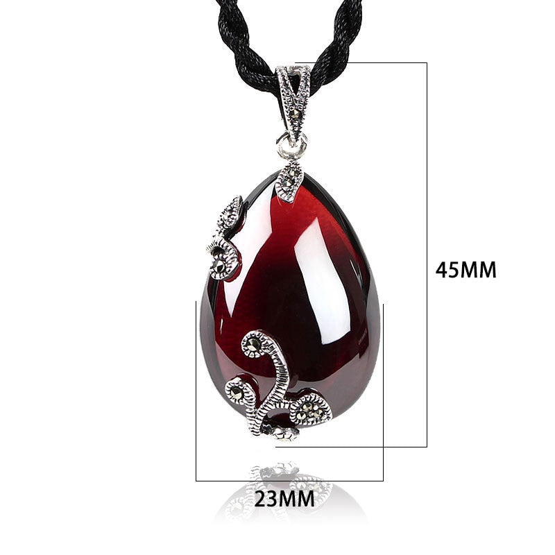 JIASHUNTAI Retro Roter Granat Edelstein 925 Silber Sterling Anhänger Halskette Weiblicher Silberschmuck Für Frauen Blumendesign