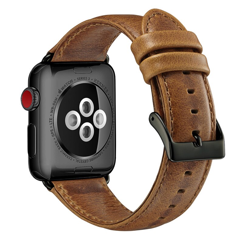 Correa de cuero genuino marrón rojo para Apple Watch Band 42 mm 44 mm Viotoo Fashion Men WatchStrap Band para iWatch Watchband