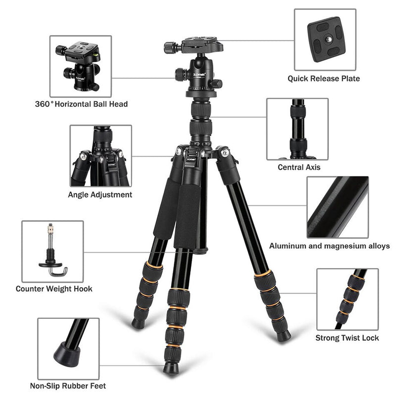 Walkingway Aluminum Protable Q666 Professional Travel Camera Tripod Monopod Ball Head&amp;Phone Holder for DSLR Smartphone Video