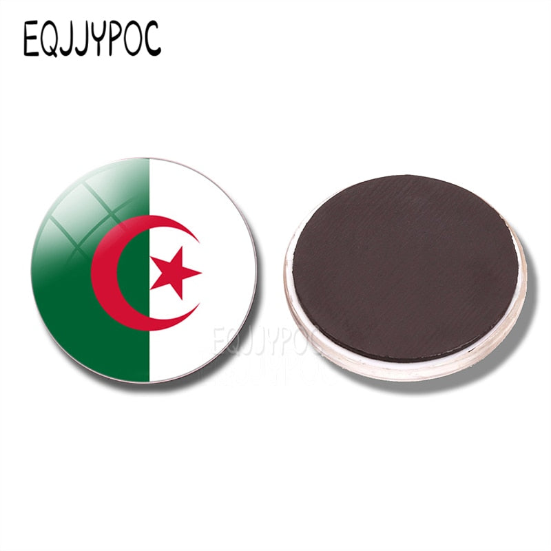 Bandera de la República Democrática Popular de Argelia, imán de cristal para nevera de 30MM, pegatinas magnéticas para nevera de países del norte de África
