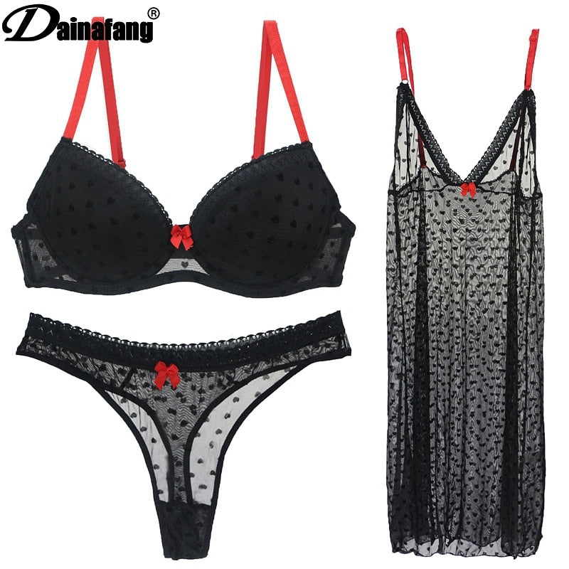 Lencería de marca DAINAFANG 36/80 38/85 40/90 42/95 BC Copa sujetador y breve ropa Sexy camisón conjuntos de ropa interior bragas para mujer