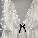 Lisacmvpnel  Net Yarn Sexy Women Nightgown+Pantie Set Deep V Lace Women Sleepwear