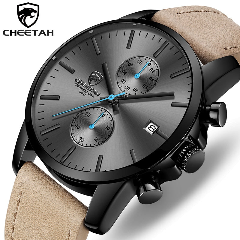 2021 Men Watch CHEETAH Brand Fashion Sports Quartz Watches Mens Leather Waterproof Chronograph Clock Business Relogio Masculino