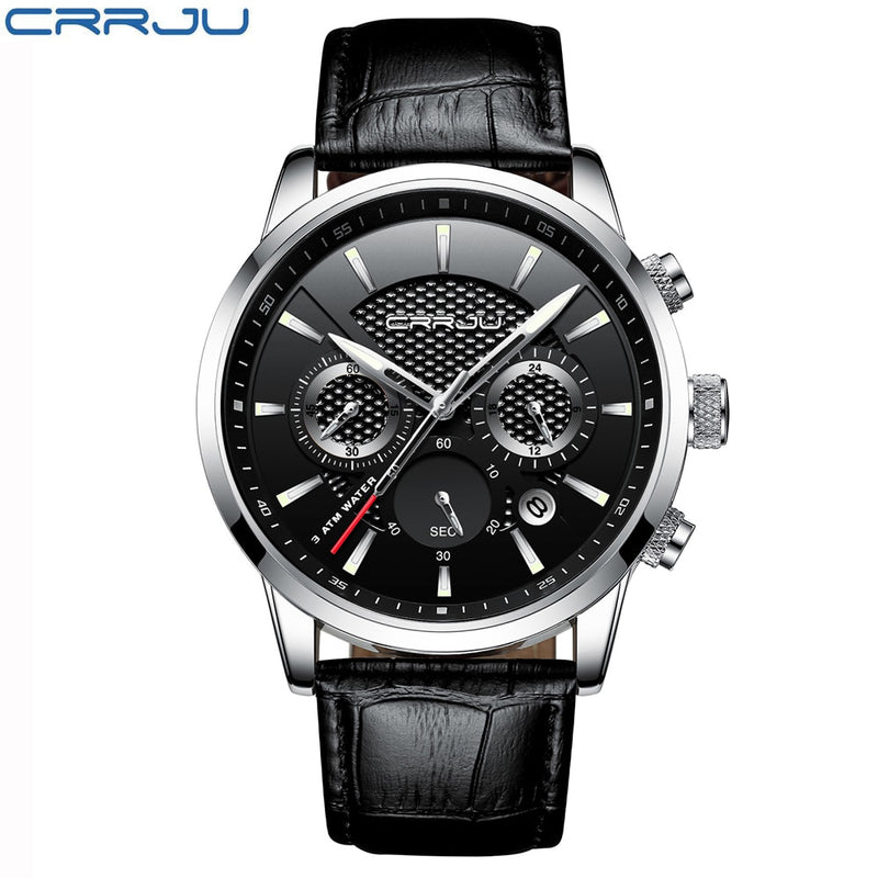 CRRJU New Fashion Sport Quartz Watches Men Luxury Business Leather Watch Waterproof Wristwatches Male Clock Relogio Masculino