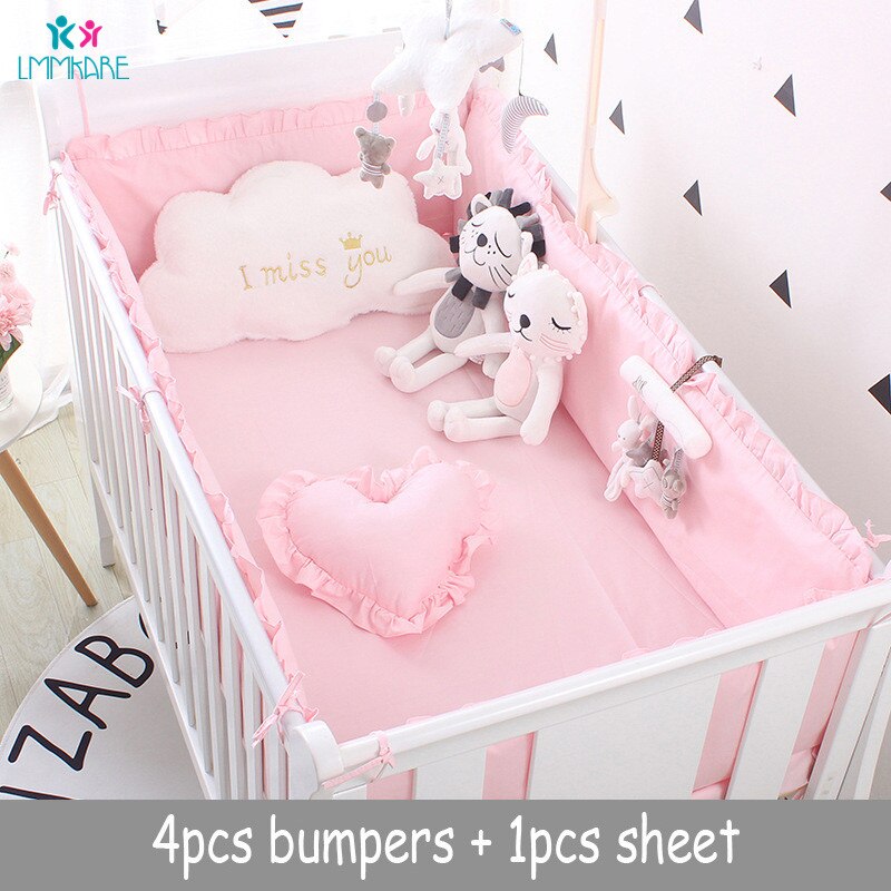 5pcs Cotton Grey Baby Bed Bumper Cot Anti-bumper Newborn Crib Liner Sets Safe Pad Babies Crib Bumpers Bed Cover for Boy and Girl