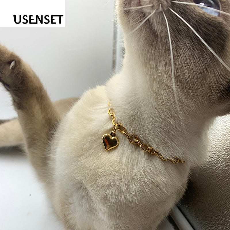 Charm Necklace 6mm Gold color Heart Collar Chain for Pet Dog Cat Jewelry Stainless Steel Necklace Holiday Decoration