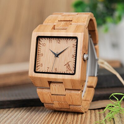 BOBO BIRD Timepieces Bamboo Wooden Men Watches Top Luxury Brand Rectangle Design Wood Band Watch for men