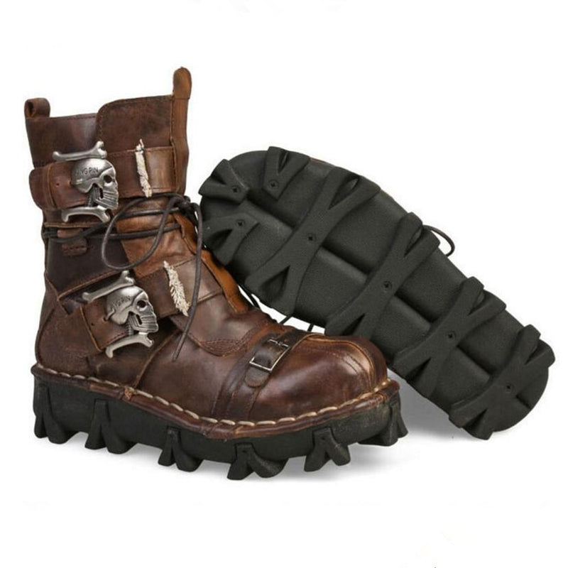 Bundle 2 (2 items) - Handmade Leather Skull Boots, High Quality Leg Bag