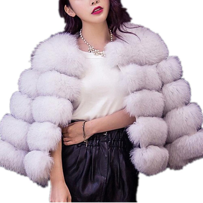 Lisa Colly New High Imitation Long Sleeves Short Fox Fur Coat Jacket Warmer Wintermantel Outwear Faux Fur Coat Overcoat Furs Coat