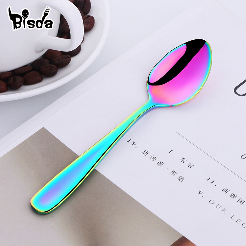 8pcs Tea Spoons Stainless Steel Coffee Spoon Creative Gold Mini Spoon Colorful Dessert Ice Cream Scoop Dinnerware Set for Party