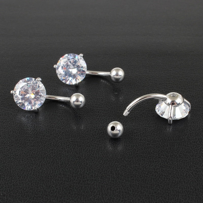 Belly button ring real 925 sterling silver prong 10mm zircon clear stone body jewelry free shipping navel ring piercing jewelry