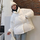 Korean Style 2021 Winterjacke Parkas Frauen Stehkragen Solide Schwarz Weiß Weiblicher Daunenmantel Lose Übergroße Damen Kurze Parka