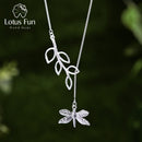 Lotus Fun Real 925 Plata de ley hecha a mano joyería fina lindo collar de hojas de libélula con colgante de moda para mujeres Collier