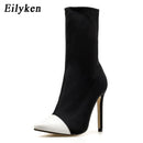 Eilyken 2022 Neue Frauen Socken Stiefel Spitzschuh Elastische Hohe Stiefel Slip On High Heel Stiefeletten Frauen Pumps Stiletto Botas