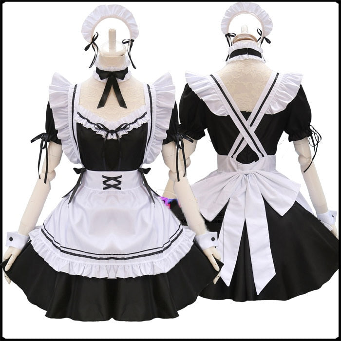 Amine Black Cute Lolita French Maid Cosplay Kostüm Kleid Mädchen Frau Kellnerin Maid Party Bühnenkostüme