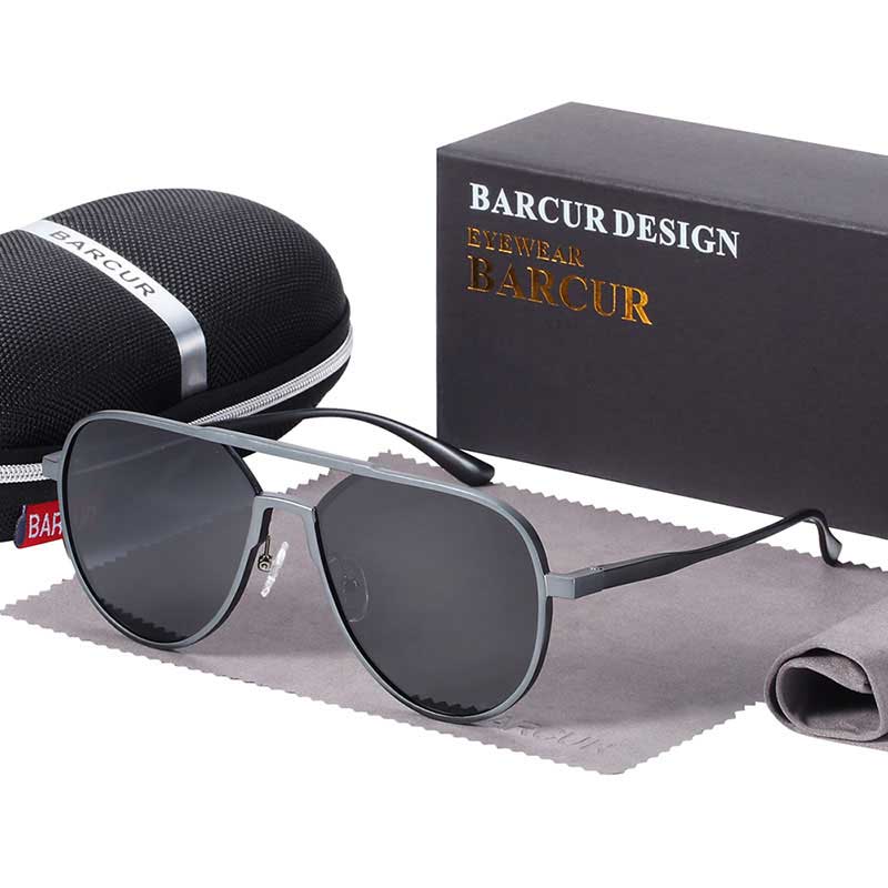 Gafas de sol de aluminio de gran tamaño BARCUR, gafas de sol polarizadas de estilo de tendencia para hombre, gafas antirreflectantes para hombre con caja de regalo