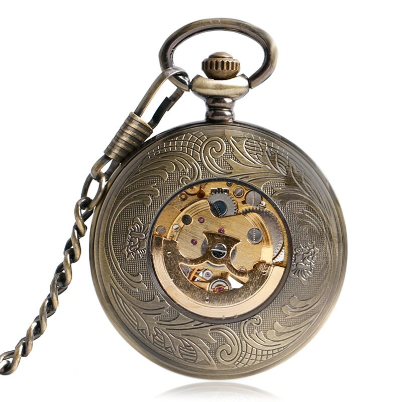Thanksgiving Gift Pocket Watch Automatic Mechanical Trendy Steampunk Hollow Vintage Exquisite Pendant Smooth Case Men Women Fob