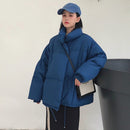 Korean Style 2021 Winterjacke Parkas Frauen Stehkragen Solide Schwarz Weiß Weiblicher Daunenmantel Lose Übergroße Damen Kurze Parka