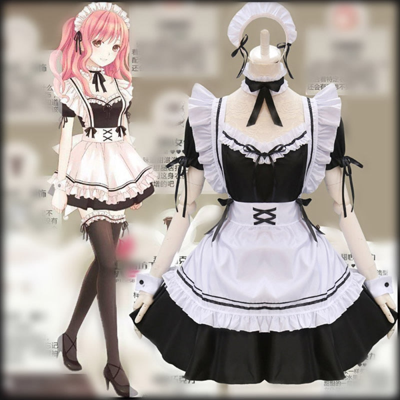 Amine Black Cute Lolita French Maid Cosplay Kostüm Kleid Mädchen Frau Kellnerin Maid Party Bühnenkostüme