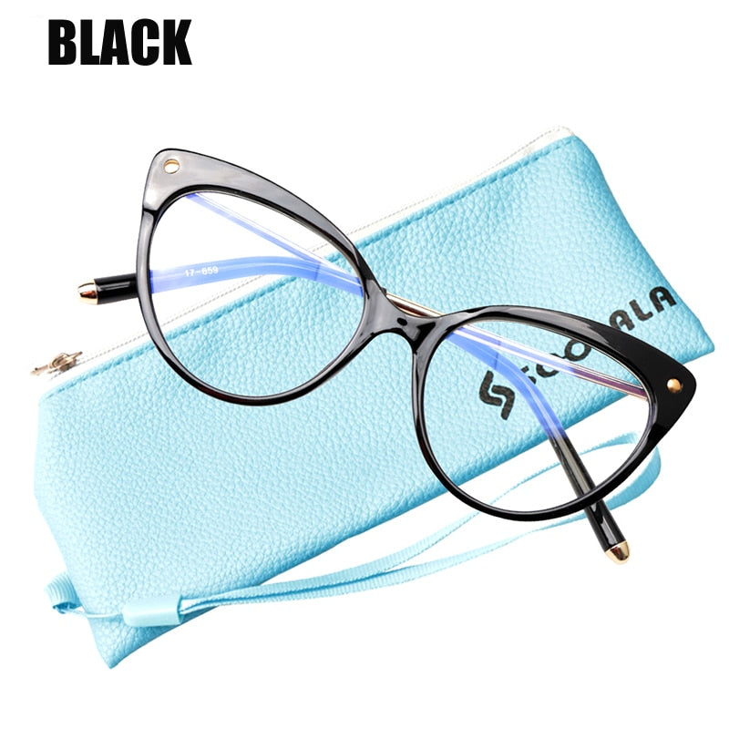 SOOLALA Anti Blue Ray Glasses Computer Glasses TR90 Cat Eye Blue Light Blocking Women Semi-Rimless Anti Fatigue Goggles Glasses