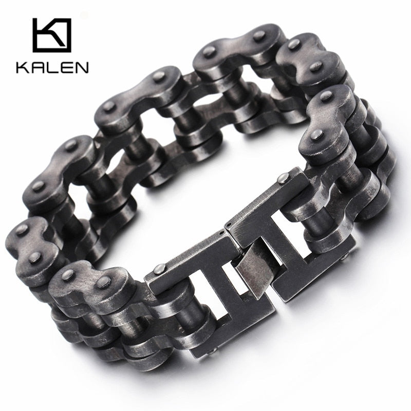 Kalen Punk Brushed Bike Chain Bracelet Oxidized Dark Bicycle Chain Men Bracelet Fashion Male 316L Stainless Steel Hand Chain