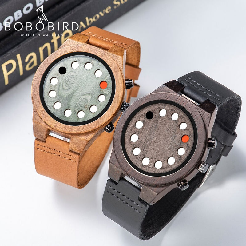 relogio masculino BOBO BIRD Wood Men Watch Unique Luminous 12 Holes Timer Design Sports Casual Watches Great Men&