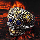 BEIER Edelstahl Gothic Gold Carving Kapala Schädel Ring Biker Hiphop Rock Schmuck Einzigartiges Modegeschenk für Männer BR8-327
