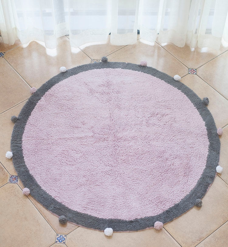 Round Rug Tapete Infantil Nordic Soft Cotton Fluffy Floor Mat Rugs Kilim for Baby Children Bedroom Living Room Pink Grey Blue