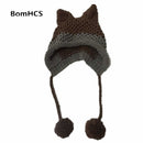 BomHCS Süße Fuchsohren Beanie Winter Warme 100% handgefertigte Strickmütze