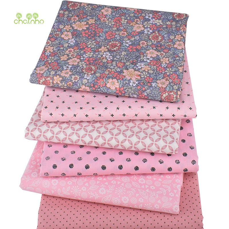 Chainho,6pcs/Lot,Pink Floral Series,Printed Twill Cotton Fabric,Patchwork Cloth For DIY Sewing Quilting Baby&Children's Material