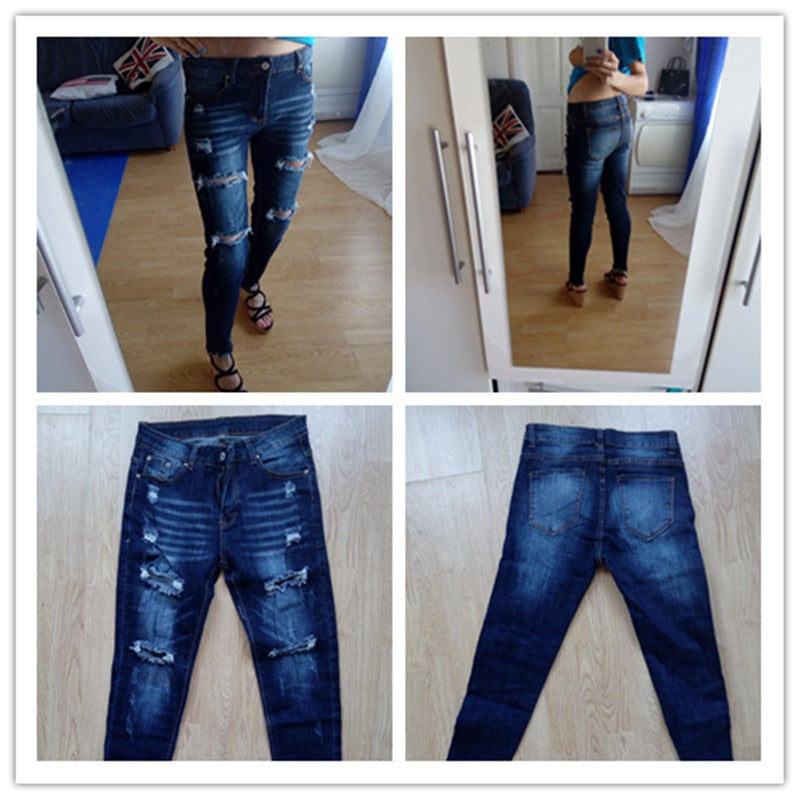 Boyfriend Hole Ripped Jeans Mujer Pantalones Cool Denim Vintage skinny push up jeans Cintura alta Casual señoras jeans Slim mom jeans