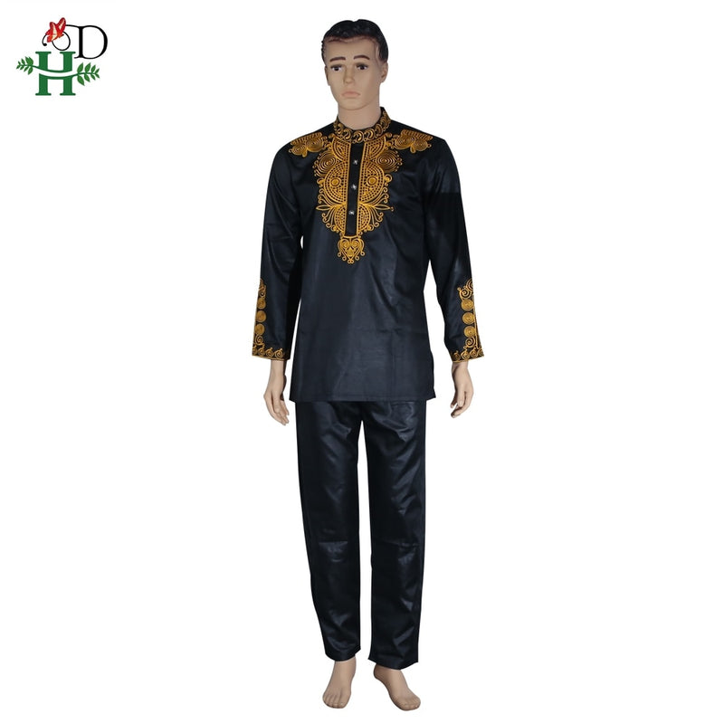 H&amp;D Dashiki Mens Top Pant 2 Pieces Outfit Set African Men Clothes 2022 Riche African Clothing For Men Dashiki Shirt With Trouser